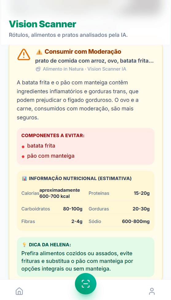 Vision Scanner mostrando análise detalhada dos ingredientes