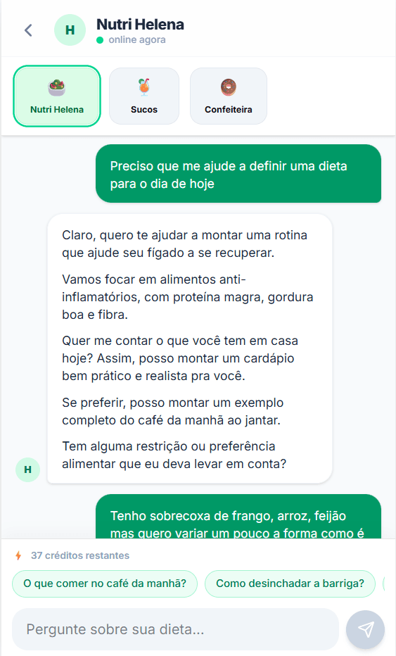 Nutri Helena montando cardápio personalizado