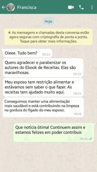 Depoimento cliente Francisca no WhatsApp