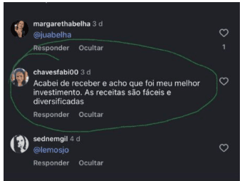 Comentários de clientes no Instagram