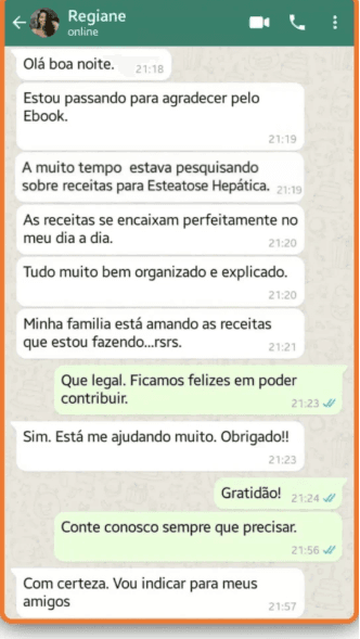 Depoimento cliente Regiane no WhatsApp
